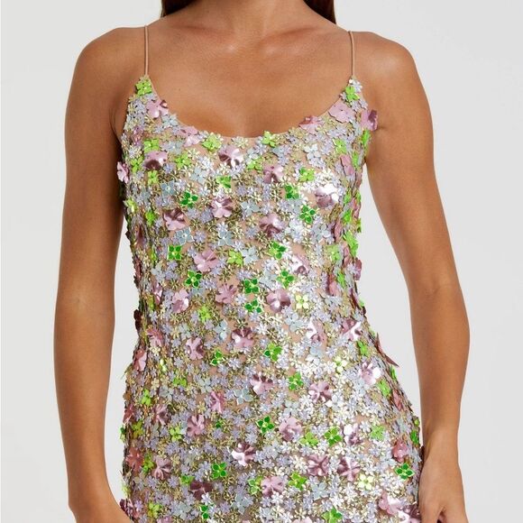 MAC DUGGAL 6153 Multicolor Sleeveless Floral Paillette Embellished Mesh Gown - Picture 3 of 15